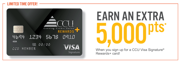 CCU Visa Signature Rewards plus credit card Earn an 5000 points when you sign up for a CCU Visa Signature Rewards plus credit card
